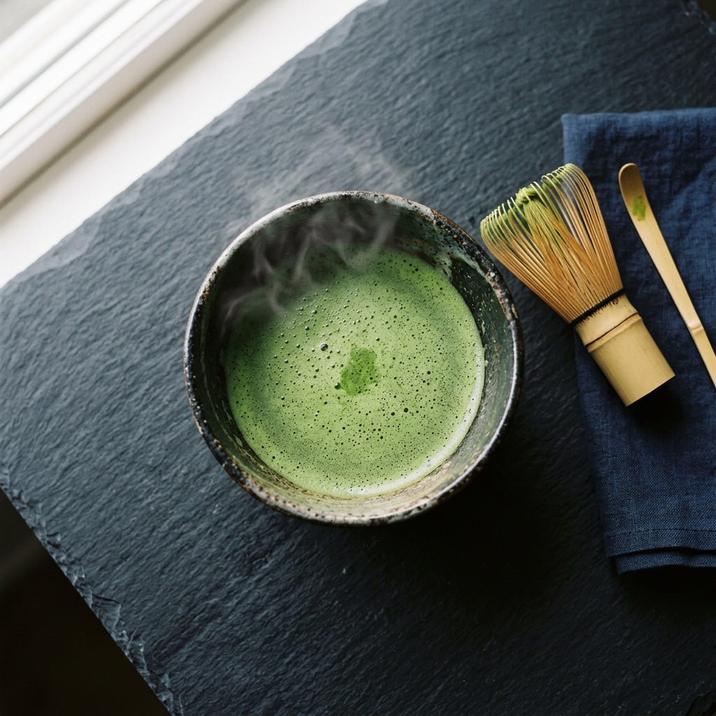 MIDORI ceremonial matcha in a ceramic bowl